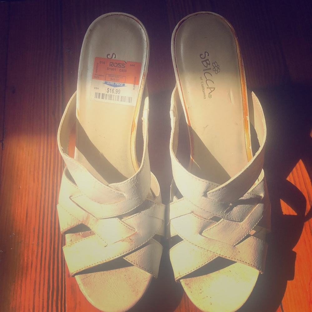 all white wooden heels